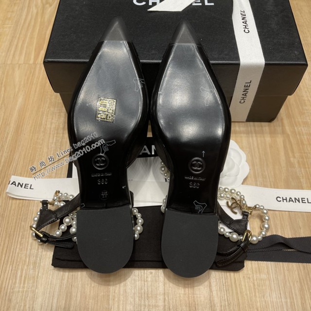 chanel2022最新爆款珍珠涼鞋 香奈兒尖頭平跟涼鞋 dx3350